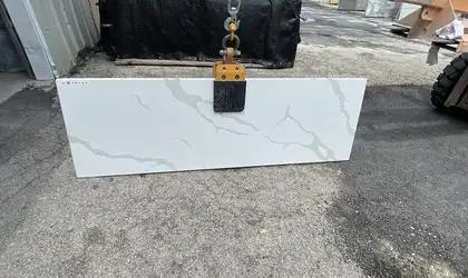 Full image of Della Terra Ripieno White Quartz countertop slab