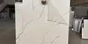 Full image of Q Quartz Calacatta Laza Quartz countertop slab