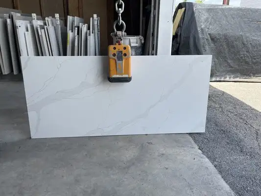 Full image of CRS Quartz Calacatta Gold White Quartz countertop slab