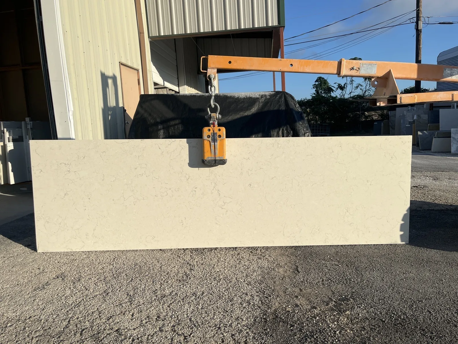 Full image of Q Quartz Carrara Mist Cream Quartz countertop slab