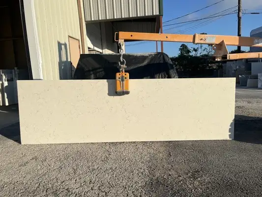 Full image of Q Quartz Carrara Mist Cream Quartz countertop slab