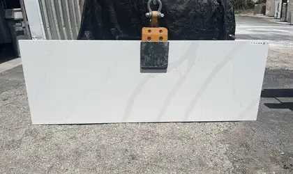 Full image of CRS Quartz Calacatta Gold White Quartz countertop slab