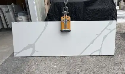 Full image of Stratus Quartz Calacatta Statuario Quartz countertop slab
