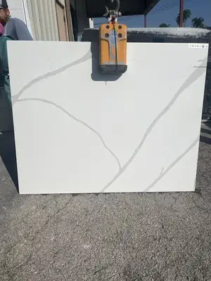 Full image of Stratus Quartz Calacatta Statuario Quartz countertop slab