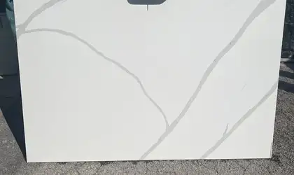 Full image of Stratus Quartz Calacatta Statuario Quartz countertop slab