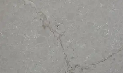 Closeup image of Daltile Freedom Calacatta Quartz countertop slab