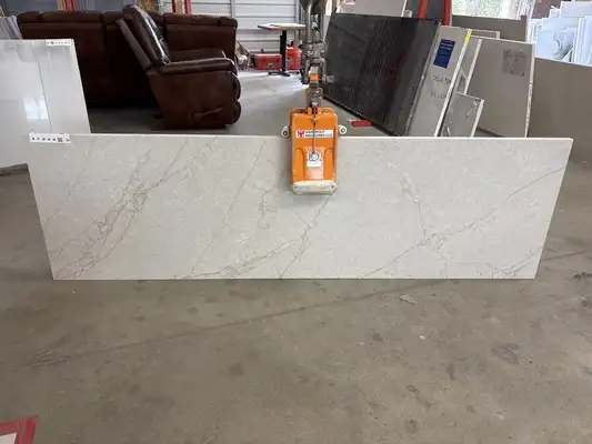 Full image of Daltile Freedom Calacatta Quartz countertop slab