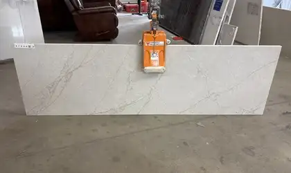 Full image of Daltile Freedom Calacatta Quartz countertop slab