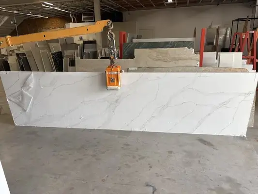 Full image of Daltile Calacatta Villa White Quartz countertop slab