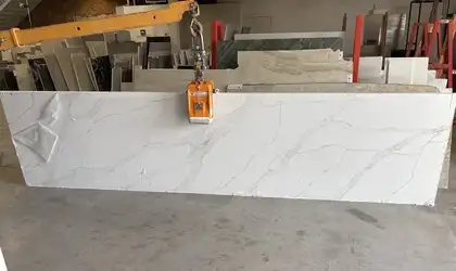 Full image of Daltile Calacatta Villa White Quartz countertop slab