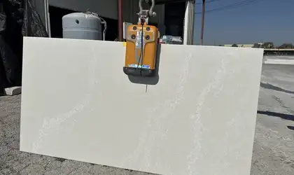 Full image of Caesarstone Alpine Mist Quartz countertop slab