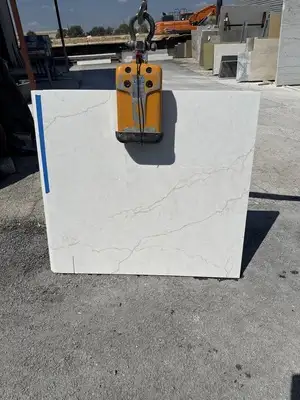 Full image of Q Quartz Calacatta Miraggio Quartz countertop slab