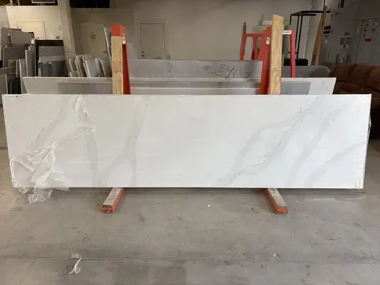 Full image of Silestone Eternal Calacatta Gold White Quartz countertop slab