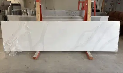 Full image of Silestone Eternal Calacatta Gold White Quartz countertop slab