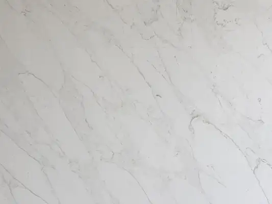 Closeup image of Q Quartz Calacatta Premata White Quartz countertop slab