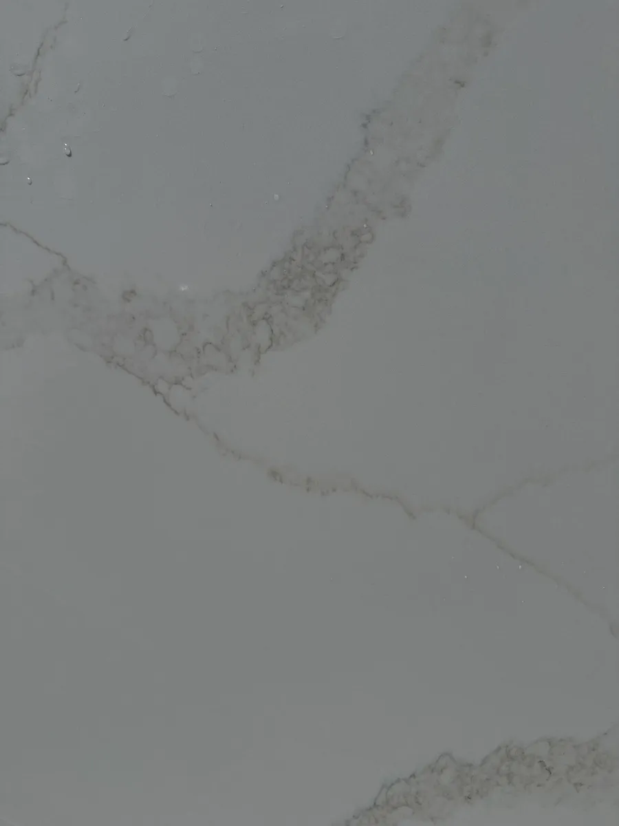 Closeup image of Stratus Quartz Calacatta Lumiere White Quartz countertop slab