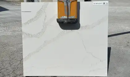 Full image of Stratus Quartz Calacatta Lumiere White Quartz countertop slab