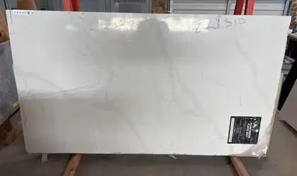 Full image of Q Quartz Calacatta Elysio White Quartz countertop slab