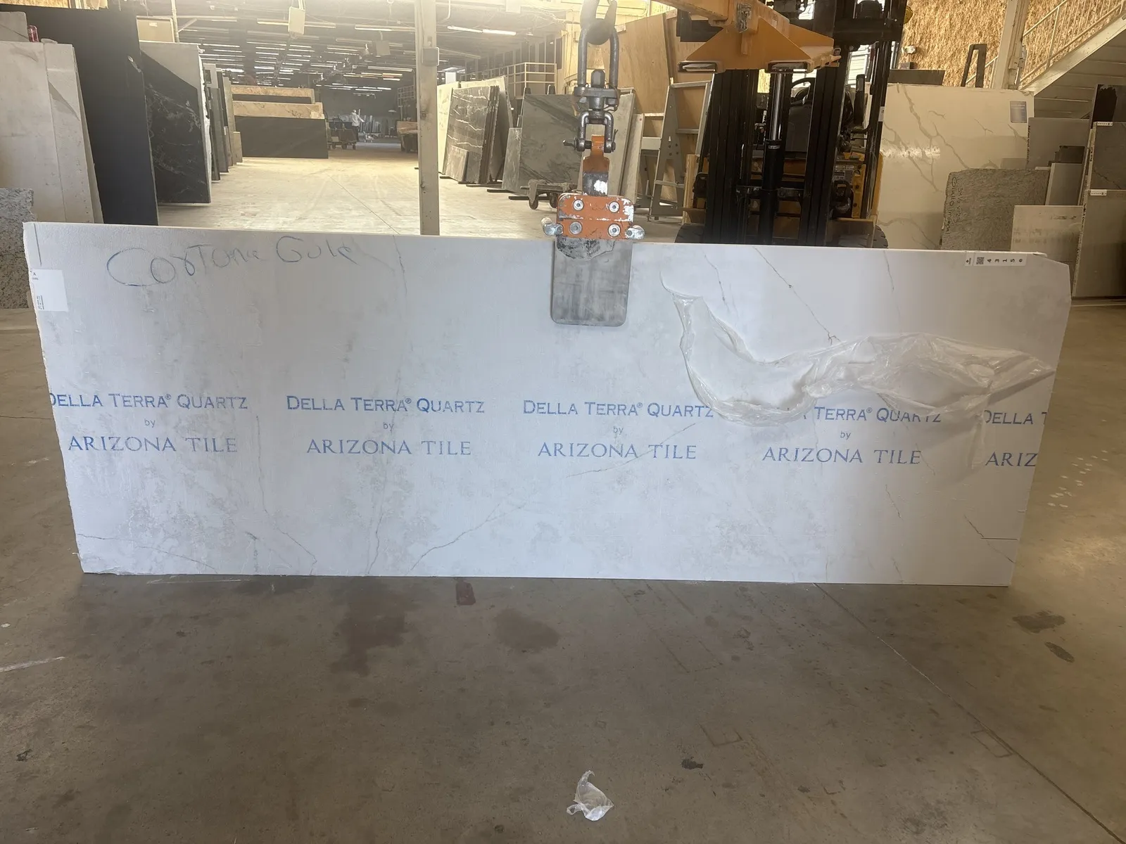 Full image of Della Terra Cortona Gold White Quartz countertop slab