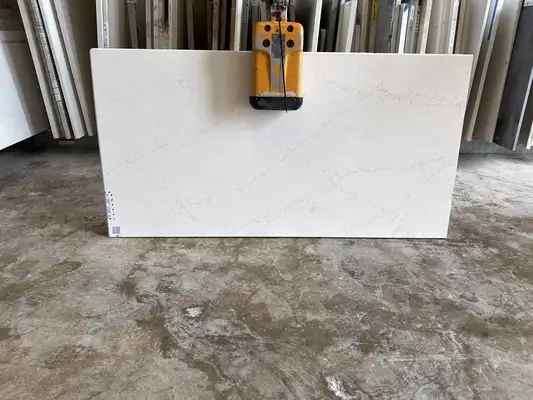 Full image of Viatera Etude White Quartz countertop slab