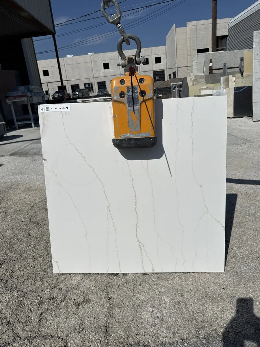 Full image of Q Quartz Calacatta Dante White Quartz countertop slab