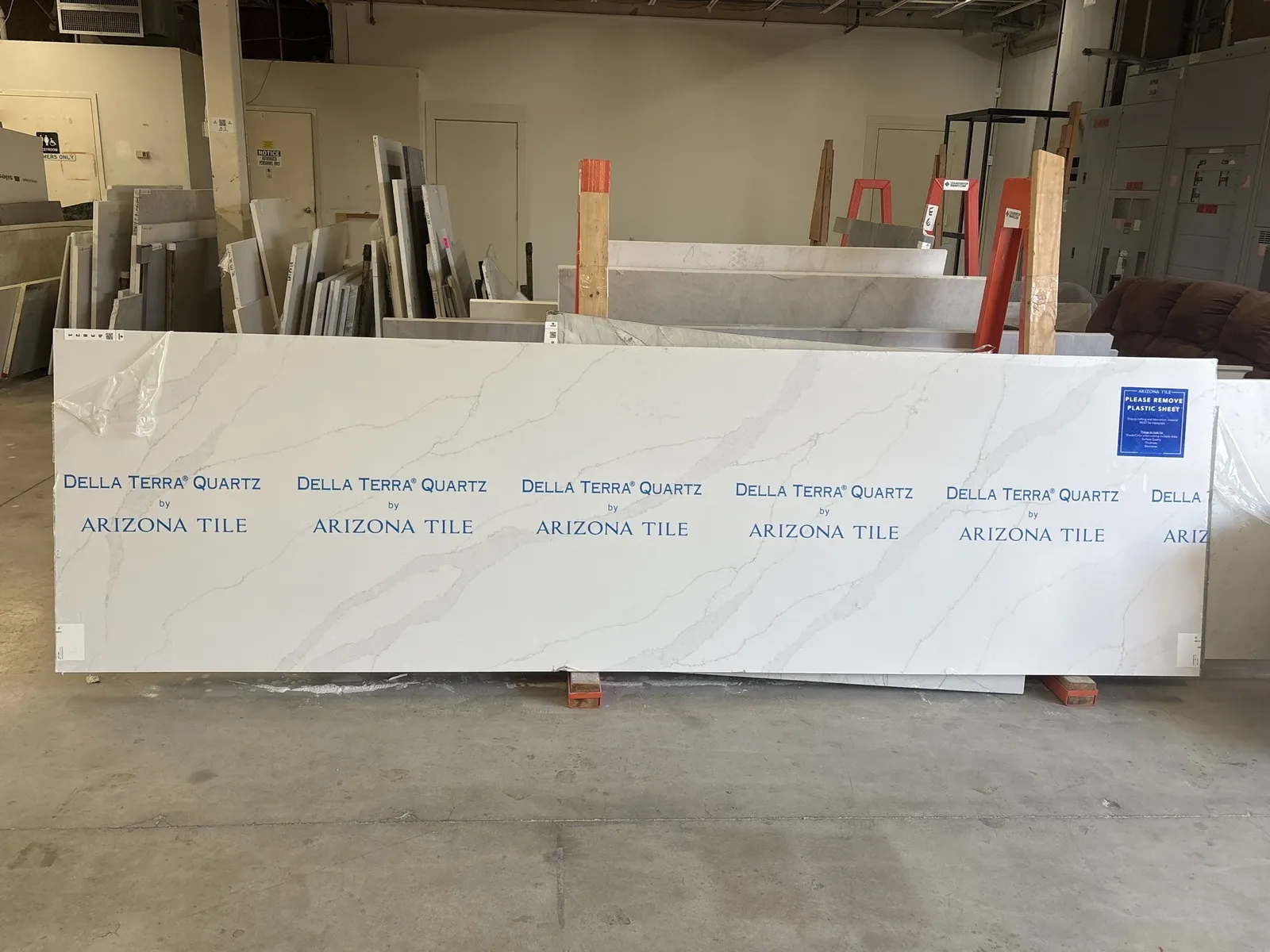Full image of Della Terra Ridge White Quartz countertop slab