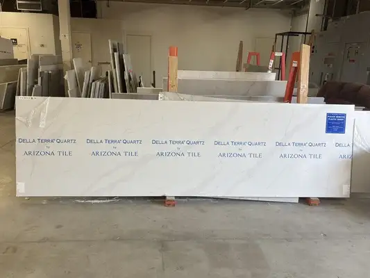 Full image of Della Terra Ridge White Quartz countertop slab