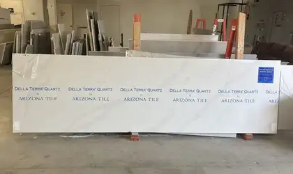 Full image of Della Terra Ridge White Quartz countertop slab