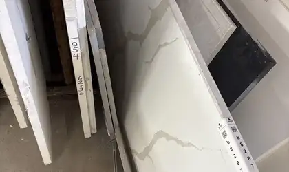 Full image of Della Terra Ripieno White Quartz countertop slab