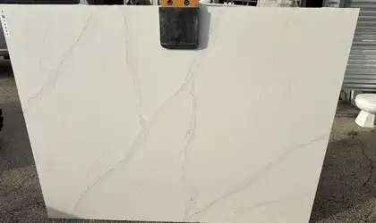 Full image of Silestone Eternal Calacatta Gold White Quartz countertop slab