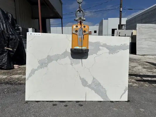 Full image of Stratus Quartz Calacatta Capri White Quartz countertop slab