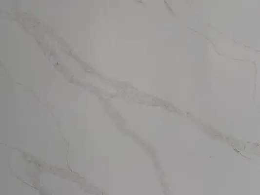 Closeup image of Q Quartz Calacatta Elysio White Quartz countertop slab