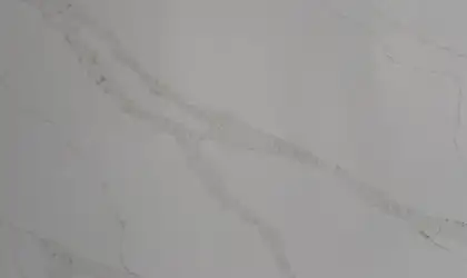 Closeup image of Q Quartz Calacatta Elysio White Quartz countertop slab