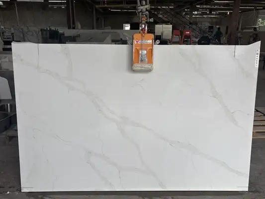 Full image of Q Quartz Calacatta Elysio White Quartz countertop slab
