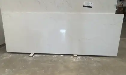 Full image of Q Quartz Calacatta Rusta White Quartz countertop slab