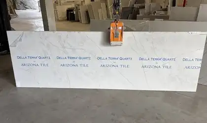 Full image of Della Terra Cortona Gold White Quartz countertop slab