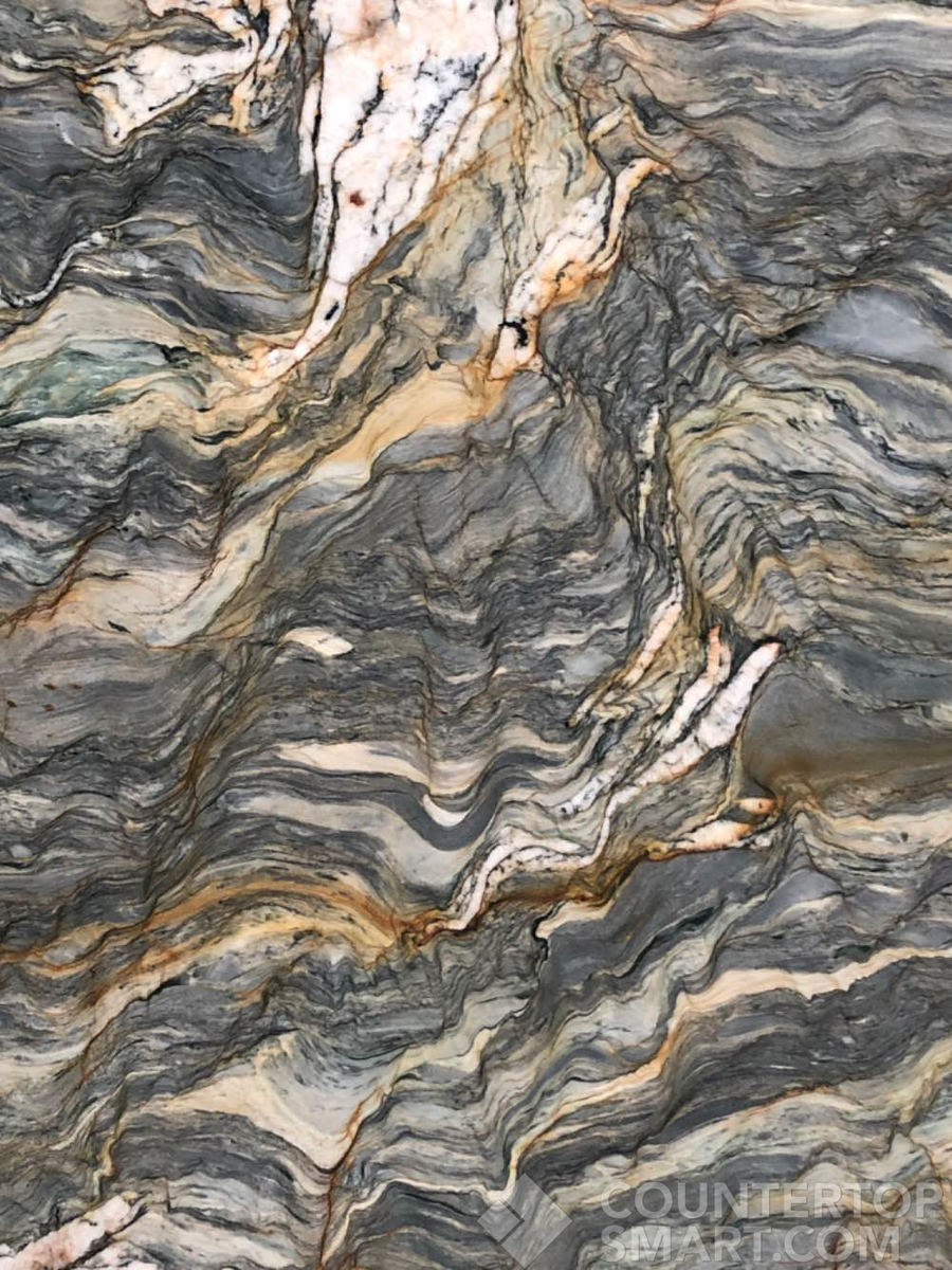 Closeup image of Obsolete Remnants Marble countertop slab