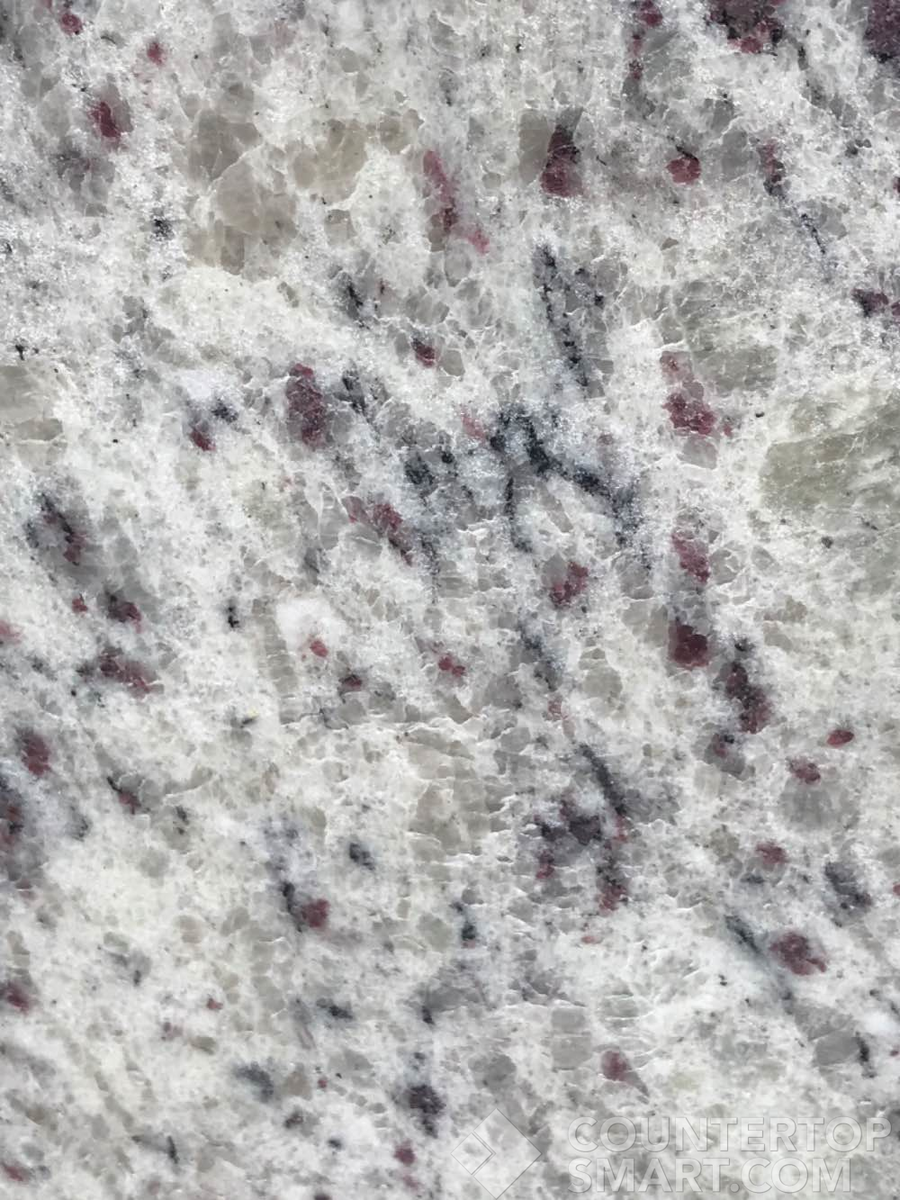 Closeup image of Dallas White Granite countertop slab