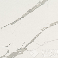 Closeup image of Prestige Stone Calacatta Andromeda Quartz countertop slab