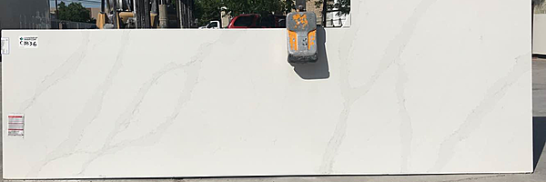 Full image of Silestone Eternal Calacatta Gold White Quartz countertop slab