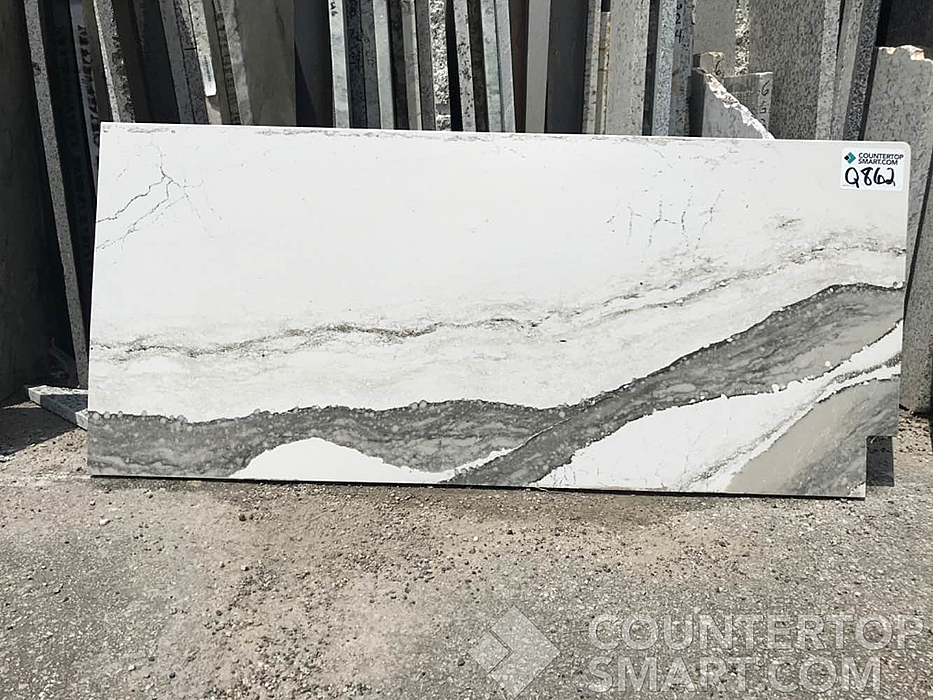 Full image of Cambria Skara Brae White Quartz countertop slab