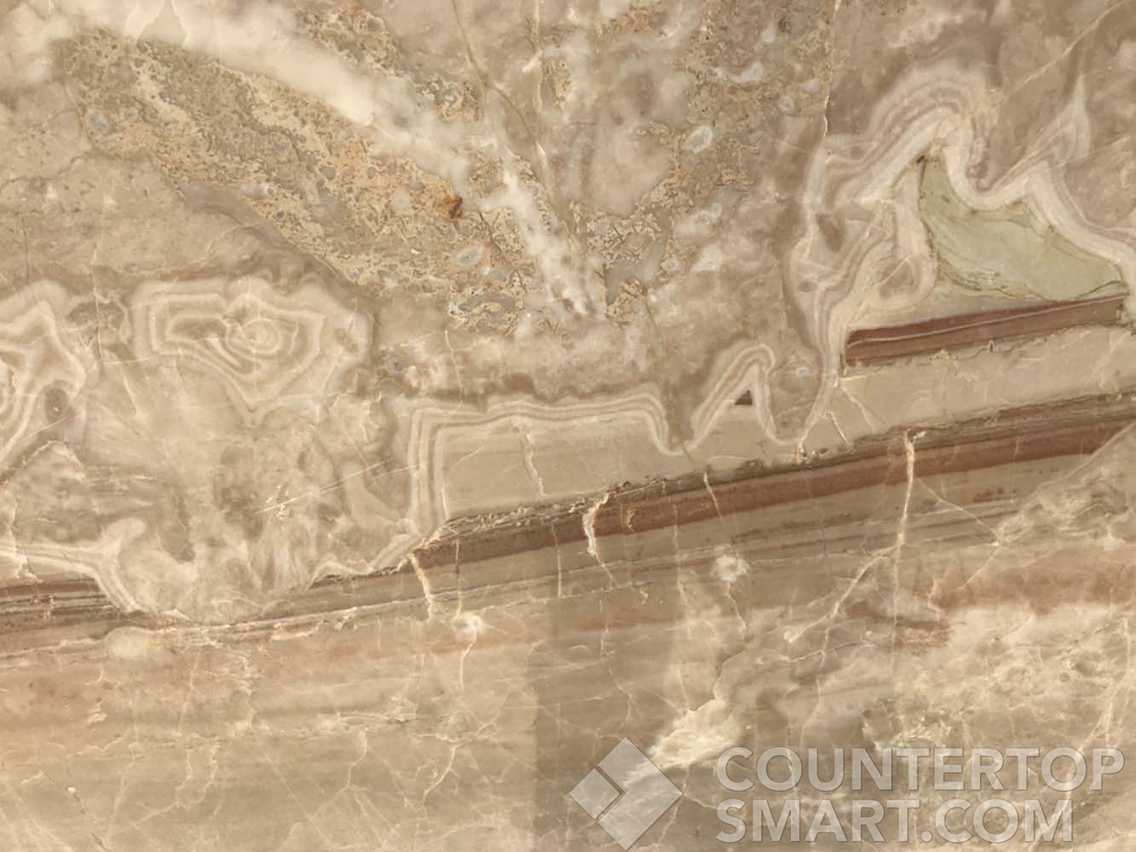 Closeup image of Daino Reale Brown Marble countertop slab