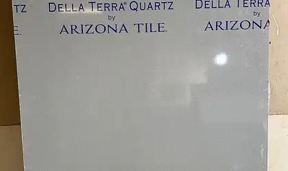 Full image of Della Terra Hail Grey Quartz countertop slab