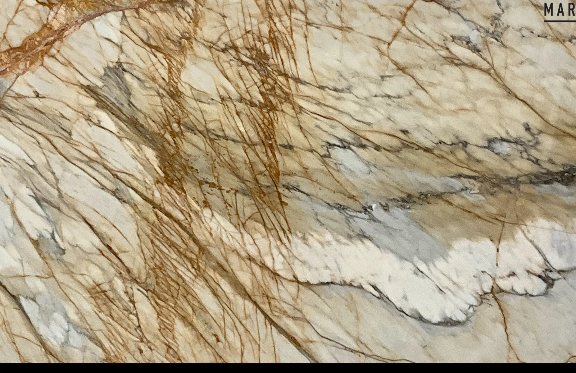 Closeup image of Calacatta Gold Vein Cream Marble countertop slab