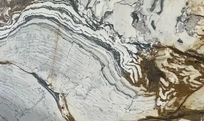 Closeup image of Calacatta Picasso Cream Marble countertop slab