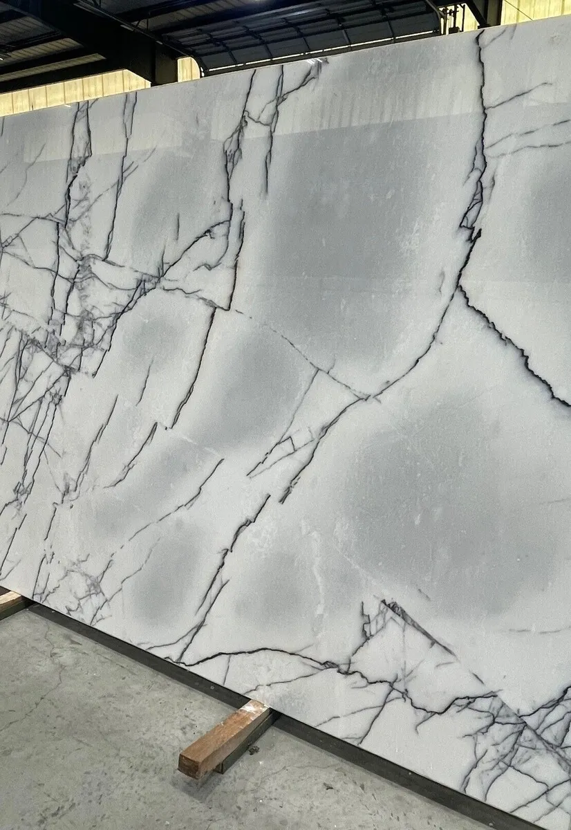 Closeup image of Lilac Supreme White Marble countertop slab