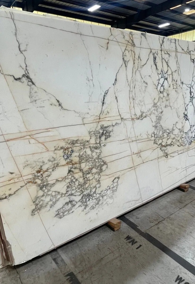 Closeup image of Paonazzo White Marble countertop slab