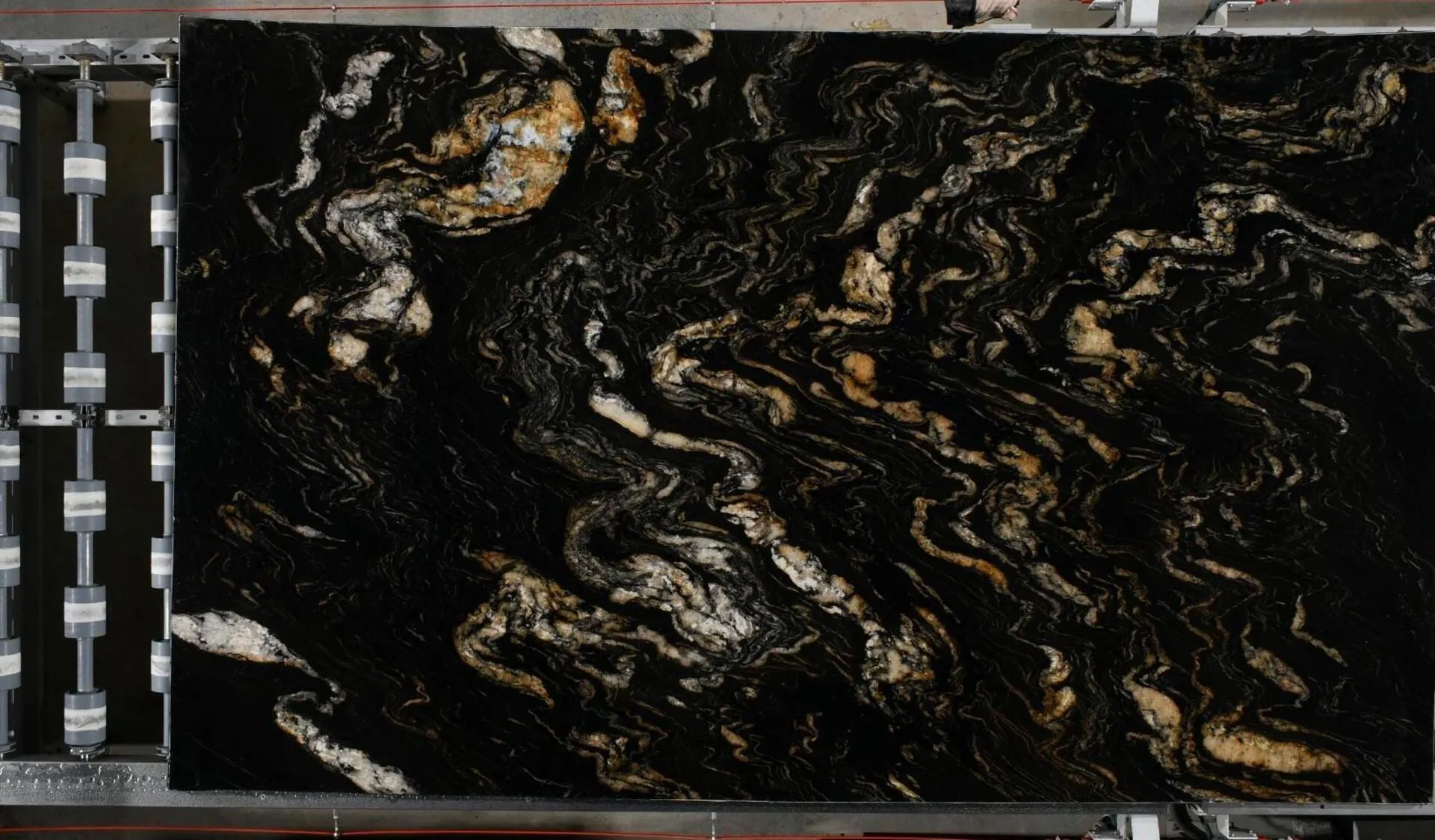 Closeup image of Titanium Gold 1st Choice Black Granite countertop slab