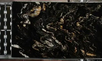 Closeup image of Titanium Gold 1st Choice Black Granite countertop slab