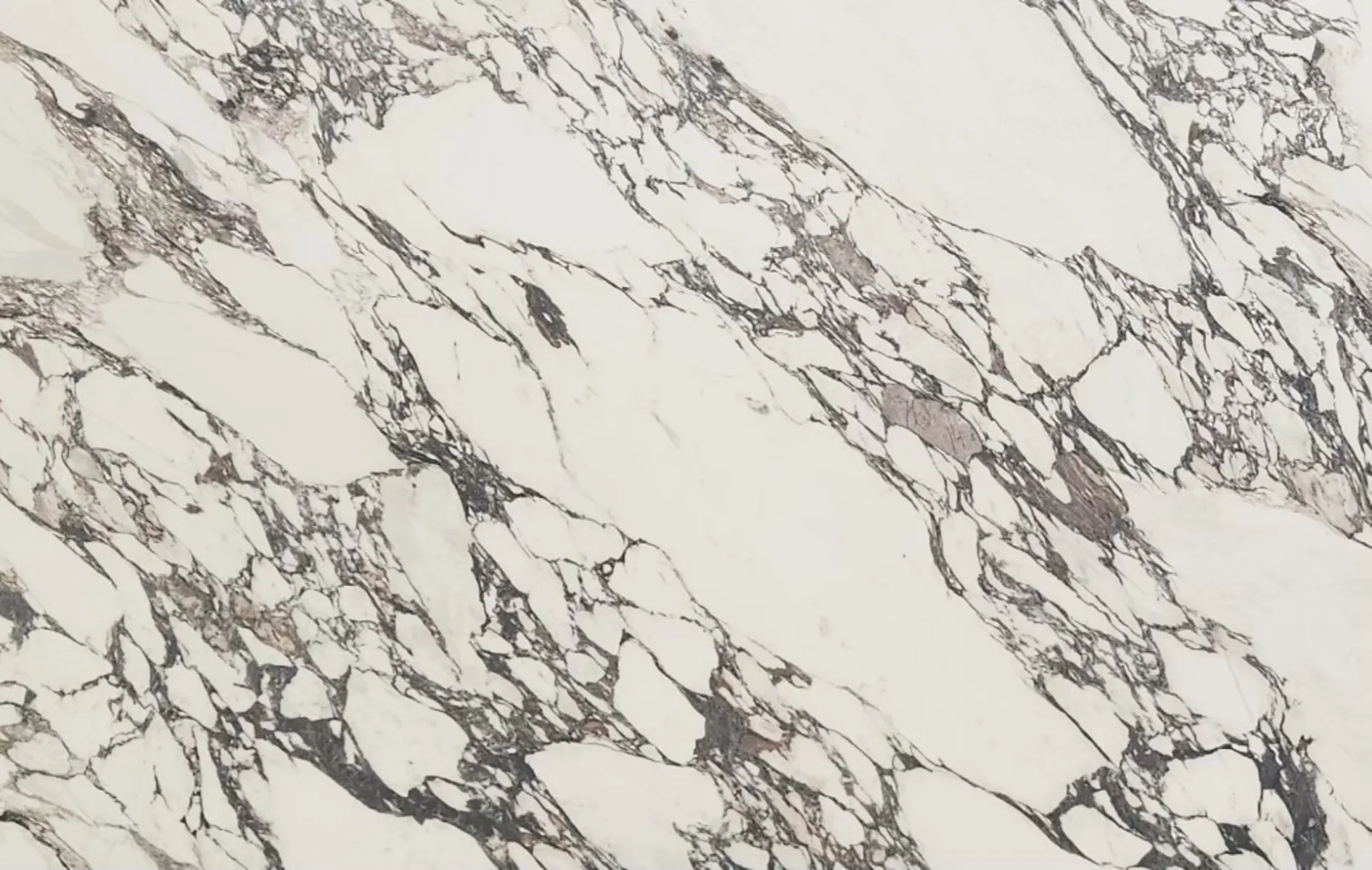 Closeup image of Opal Surfaces Arabescato Viola White Porcelain countertop slab